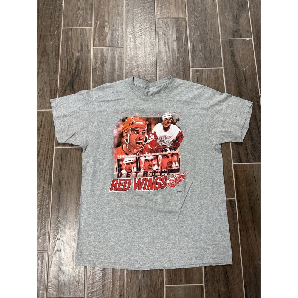 Vintage Detroit Red Wings Chris Chelios Graphic T-Shirt Gray Men's XL NHL